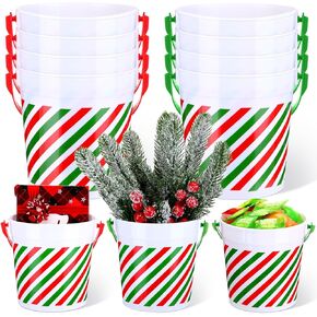 Sliner 8 Pcs Christmas Small Plastic Bucket with Handles 34 oz Versatile Christmas Treat Bucket Red Green Ice Bucket for Wine Beverage Parties Champagne Beer Vase Decoration Wedding Drink Pail Gift