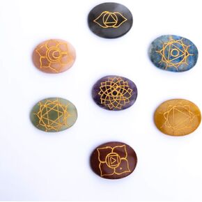 Wonder Care Thumb Worry Stone 7 Chakra Crystals | Oval Worry Chakra Stones and Crystals | Reiki Meditation Crystals and Stones | Pocket Palm Crystal Set with Certificates