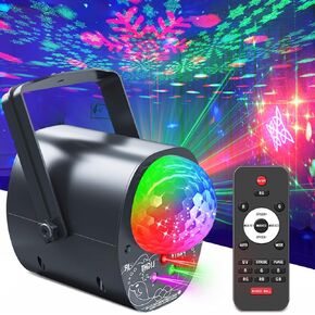 Party Light Disco Ball Lights,Dj Strobe Light Stage Rave Light UV Black Light Dance Light Projector Effect Sound Activated for Karaoke Parties Club Dance Wedding Christmas Halloween Decorations