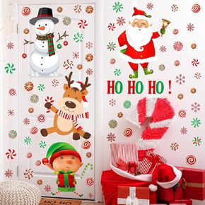 Cholemy 68 Pcs 4 Sheet Christmas Door Stickers Decor Santa Snowman Elk Elf Candy Snowflake Christmas Door Decals Christmas Door Decorations for Xmas Holiday Wall Window Refrigerator Home Party Supply