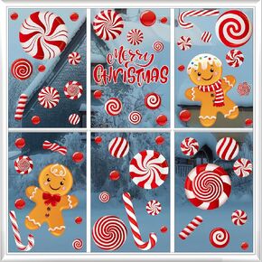 Christmas Window Clings for Glass Windows - 9 Sheets 73 Pcs Merry Christmas Window Decorations Candy Cane Gingerbread Window Decal Stickers for Home Office Shop Classroom Indoor for Xmas Holiday Décor