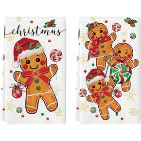 Artoid Mode Gingerbread Candy Christmas Kitchen Towels Dish Towels, 18x26 Inch Holiday Holly Xmas Ball Winter Decoration Hand Towels Set of 2