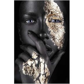 Mikayoo African Art Black and Gold Woman Oil Painting on Canvas Cuadros Posters Girl Canvas Print Scandinavian Wall Art Picture for Girls Living Room Bedroom Decoration - No Frame (Red Lip