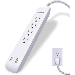 Philips 12-Outlet Surge Protector, 6ft Braided Extension Cord, 3500J, Adapter-Spaced, Outlet Extender Power Strip, Black - SPP3813B/37