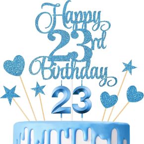 23rd Birthday Cake Decorations, 23rd Birthday Candles Cake Numeral Candles and Glitter Happy 23rd Birthday Cake Toppers Set for Birthday Party Supplies (Black)