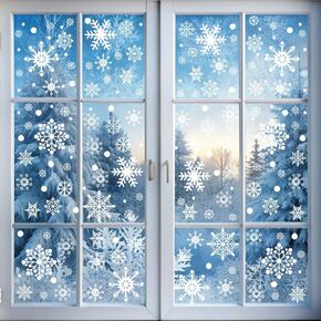 480 Pcs White Snowflakes Window Clings for Glass Windows - 8 Sheets Christmas Window Decal Stickers for Home Office Shop Classroom Indoor for Xmas Holiday Winter Wonderland Frozen Themed Party