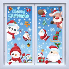 Christmas Window Clings 190Pcs, 2024 New Double Sided Christmas Window Stickers 3D Style, Xmas Snowman Santa Claus Reindeer Snowflakes Window Decals Decorations