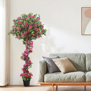 Kmise 5.5ft Artificial Bougainvillea Tree with Flowers, Realistic Faux Bougainvillea Plants in Pot, Artificial Plants Indoor/Outdoor for Living Room Office Home Décor