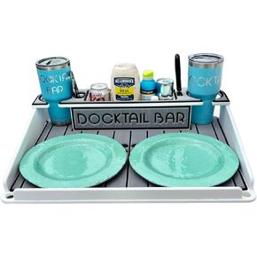 Docktail Bar Utility Boat Table - Includes Rod Holder Mount | Boat Caddy Organizer, Portable Boat Table and Boat Bar, Marine Tables for Boats with Cup Holders, Boat Storage Accessories