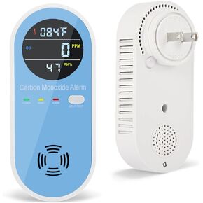 Plug in Carbon Monoxide Detector, 3 in 1 CO Temperature Humidity Monitor, Portable Carbon Monoxide Detector for Travel with Voice & Light Warning - 1Pack