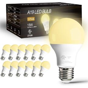 dalattin A19 LED Light Bulbs 100 Watt Equivalent LED Bulbs,12 Pack 5000K Daylight White,1500LM,E26 Base, Non-Dimmable,Efficient Energy Saving Bright White Light Bulb for Living Room,Office,80+ CRI