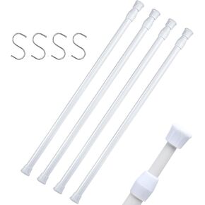 4 Packs Small Tension Rods 16 to 28 inch Spring Adjustable Bars for Camper RV Refrigerator, Kitchen Windows, Cupboard Utensils, Closet, and Cabinet, White