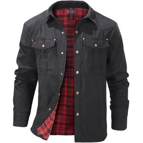 Jacket for Men Lightweight Long Sleeved Flannel Lined Shirts Jacket Snap Plaid Western Cowboy Jacket