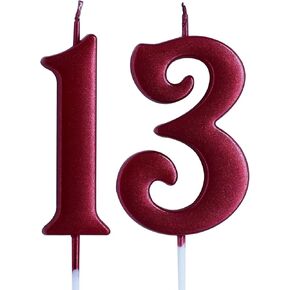 Red 13th Birthday Candle, Number 13 Years Old Candles Cake Topper, Boy Or Girl Party Decorations, Supplies