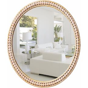 Gluck Plants Gold Round Mirror,Circle Wall Mirror for Bathroom,24" Rustic Beaded Mirror Farmhouse Decorative Vanity Accent Mirror for Living Room,Bedroom,Fireplace,Hallway