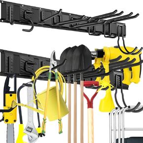 Blulu 64 Inch Garden Tool Organizer Wall Mount,12 Pcs Garage Organization Including 4 Heavy Duty Garage Storage Racks with 8 Hooks for Garden Yard Tool Organizer,Max 440 Lbs