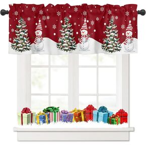 Christmas Window Curtain Valance for Kitchen Bedroom, Santa Claus Snowflakes Gifts Merry Christmas Decor Red Short Curtain Rod Pocket for Bathroom,54" x 18", 1 Panel