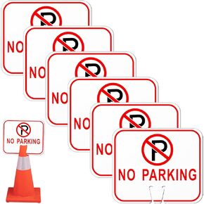 Geetery 6 Pcs No Parking Signs Traffic Cone Sign, 12.6 x 10.43 Inches Plastic Traffic Cone Top Warning Sign for Road Barricade Outdoor Construction Waterproof