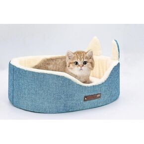 Oval Pet Beds for Cats and Small Dogs, Snuggery Bolster Pet Bed, Ultra Soft Short Plush, Washable High Resilience PP Cotton, and More (Medium, Blue)
