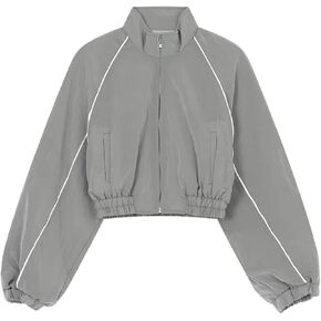 SweatyRocks Women's Y2k Jacket Zip Up Lightweight Windbreaker Jacket Sport Jacket Y4k Clothing Large Grey