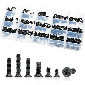450 PCS Car Panel Fixing Fastening Screw Kit, M2-M3 Carbon Steel Hexagonal Cylindrical Cross Flat Head Countersunk Head Machine Screw, Replacement Accessories, Suitable for Most Cars (Black)