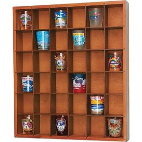 Jumbl Wood Shot Glass Wall Curio Display Case - Natural,16.5"
