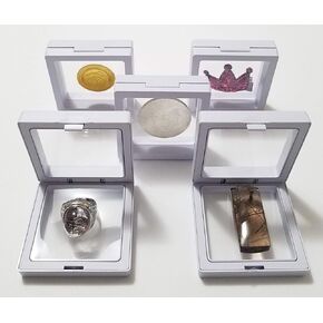 JM Set of 5 pcs Transparent 3D Floating Frame Display Holder/Box/Frames for Challenge Coins, AA Medallions, Antique, Jewelry,Gift, White, 2.75 x 2.75 x 0.75 Inches