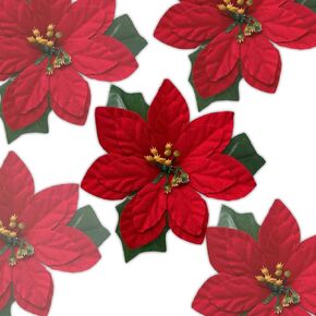 BANBERRY DESIGNS Poinsettia Craft Flowers - Set of 24 – Red Poinsettias - Christmas Decorations - Decorative Floral Accessories - Each Flower Measures 4 ¾" Wide.