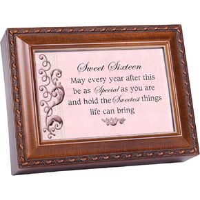 Cottage Garden Sweet Sixteen Every Year Special Woodgrain Rope Trim Jewelry Music Box Plays You are My Sunshine
