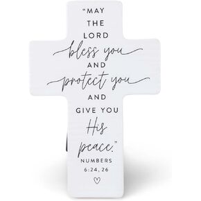 Lighthouse Christian Products Bless Protect Rib Textured White Ceramic Easel Cross