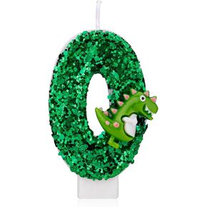 Dinosaur Birthday Candle, Green Sequin Birthday Candle Number Candle 3D Dinosaur Cake Candle Cake Topper Candle for Birthday Party Dinosaur Theme Party Decorations (3)