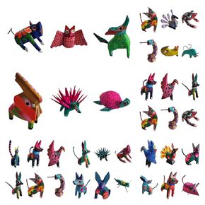 Alebrijes Mexican Folk Wood Carving Sculptures, Oaxacan Alebrije Set, Animal Figurines, Mystical Spirit Animals, Approx. 2-3 inches Set of 5