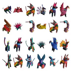 Alebrijes Mexican Folk Wood Carving Sculptures, Oaxacan Alebrije Set, Animal Figurines, Mystical Spirit Animals, Approx. 2-3 inches