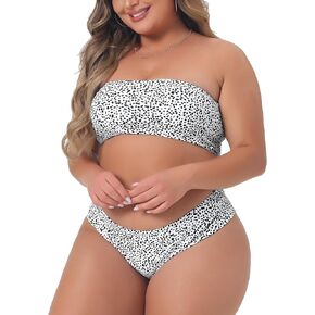 Agnes Orinda Plus Size Bikini for Women 2 Pieces Bandeau Bikini Swimsuits Off Shoulder High Waist Bathing Suit