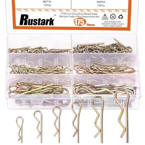 175Pcs 6 Sizes Zinc Plated Cotter Pins Assortment Kit, Heavy Duty Hitch Pin Clip R Clips Retaining Pins Spring Clip Retainer Pins Hitch Keeper Spring Fastener Pins for Hitch Pin Lock Systems