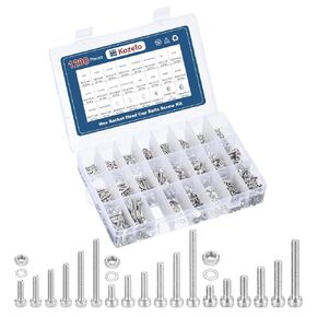1200pcs Socket Head Cap Screws Bolts Nuts Assortment Kit - [M2/M3/M4] 304 Stainless Steel Allen Socket Drive for 3D Printer
