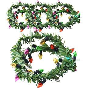LUOZZY 4Pcs Mini Christmas Garland with Lights Miniature String Lights Wreath Ornament Layout Prop Dollhouse Accessories