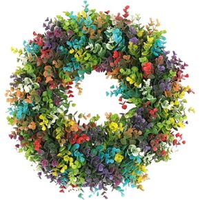 Front Door Wreath,17.7 Inch Colorful Eucalyptus Wreath,Can be Suspended for Front Door Indoor or Outdoor Doors Walls Windows Fireplace