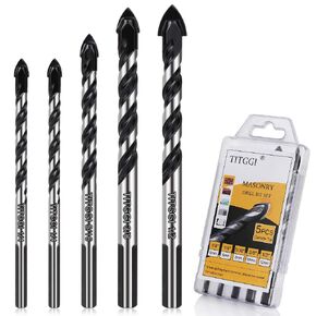 Professional Masonry Drill Bit Set (10PCS) for Glass/Brick/Plastic/Cement/Wood/Tile/Etc, Industrial Strength Carbide Drill Bit Tip, 1/8"-1/2" by TITGGI