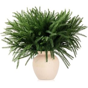 Christmas Decor Norfolk Pine Stems, 12 Pcs Artificial Pine Branches, Realistic Faux Greenery Stems, 19-Inch Pine Picks for Christmas Decorations, DIY Crafts, Wedding & Home Accents (No vase)