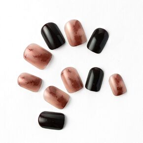 Press On Nails - Short Square, Heart Pattern - Red Ombre and Black color, Glitter - No Glue Needed - 24pcs, 12 Sizes - Perfect for Office & Fragile Nails - Lasting Up to 2 Weeks