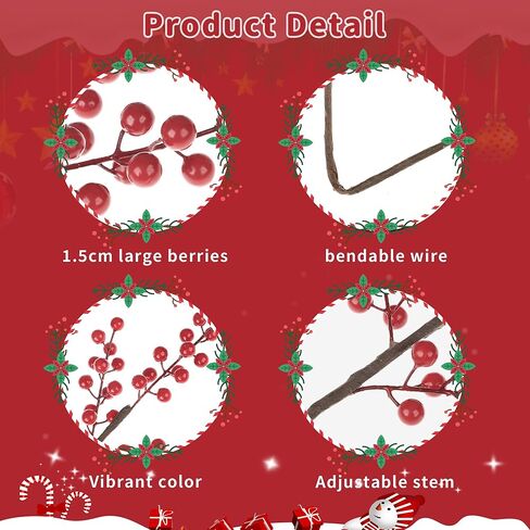 رجل الفاوانيا 8 قطع التوت الأحمر الاصطناعي ينبع 24 بوصة عيد الميلاد التوت الأحمر هولي بيري فروع فو عيد الميلاد التوت يختار لشجرة عيد الميلاد إكليل DIY الحرف الزفاف الزهور ديكور المنزل in Kuwait