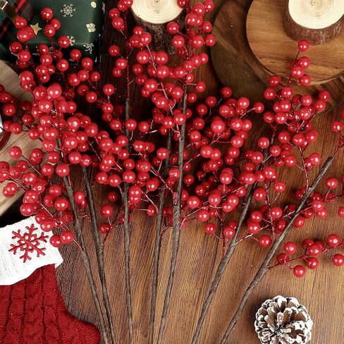 رجل الفاوانيا 8 قطع التوت الأحمر الاصطناعي ينبع 24 بوصة عيد الميلاد التوت الأحمر هولي بيري فروع فو عيد الميلاد التوت يختار لشجرة عيد الميلاد إكليل DIY الحرف الزفاف الزهور ديكور المنزل in Kuwait
