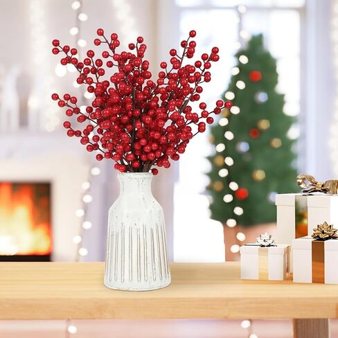 رجل الفاوانيا 8 قطع التوت الأحمر الاصطناعي ينبع 24 بوصة عيد الميلاد التوت الأحمر هولي بيري فروع فو عيد الميلاد التوت يختار لشجرة عيد الميلاد إكليل DIY الحرف الزفاف الزهور ديكور المنزل in Kuwait
