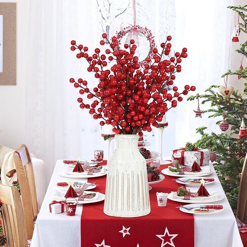 رجل الفاوانيا 8 قطع التوت الأحمر الاصطناعي ينبع 24 بوصة عيد الميلاد التوت الأحمر هولي بيري فروع فو عيد الميلاد التوت يختار لشجرة عيد الميلاد إكليل DIY الحرف الزفاف الزهور ديكور المنزل in Kuwait