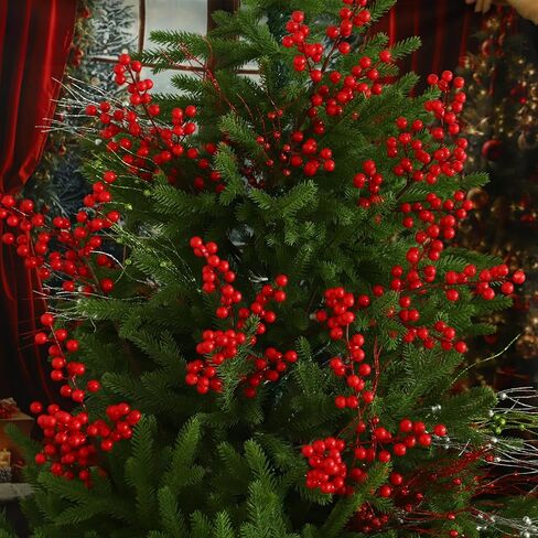 رجل الفاوانيا 8 قطع التوت الأحمر الاصطناعي ينبع 24 بوصة عيد الميلاد التوت الأحمر هولي بيري فروع فو عيد الميلاد التوت يختار لشجرة عيد الميلاد إكليل DIY الحرف الزفاف الزهور ديكور المنزل in Kuwait