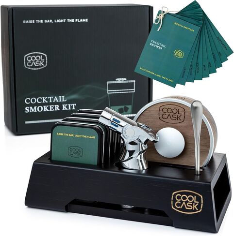 Cocktail Smoker Kit with Torch & 4 Wood Chip Flavours, Whiskey Smoker Infuser Kit for Smoked Old Fashioned, Bourbon Drinks, Without Butane, Cocktail Gift Set for Dad, Husband, Son - Silver in Saudi Arabia