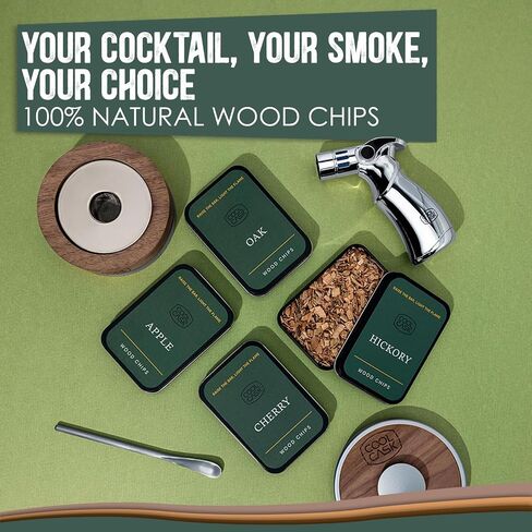Cocktail Smoker Kit with Torch & 4 Wood Chip Flavours, Whiskey Smoker Infuser Kit for Smoked Old Fashioned, Bourbon Drinks, Without Butane, Cocktail Gift Set for Dad, Husband, Son - Silver in Saudi Arabia
