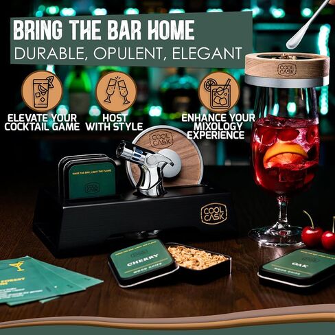 Cocktail Smoker Kit with Torch & 4 Wood Chip Flavours, Whiskey Smoker Infuser Kit for Smoked Old Fashioned, Bourbon Drinks, Without Butane, Cocktail Gift Set for Dad, Husband, Son - Silver in Saudi Arabia