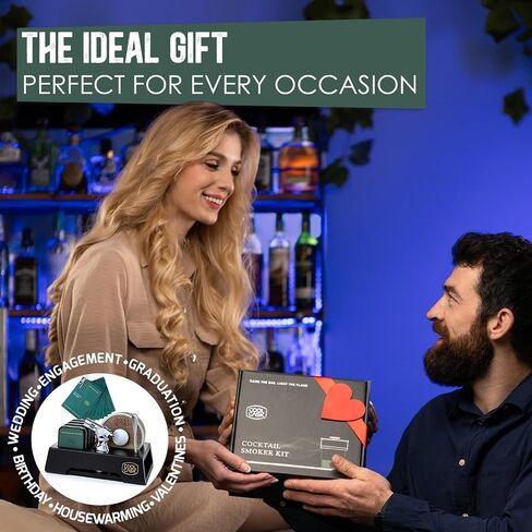 Cocktail Smoker Kit with Torch & 4 Wood Chip Flavours, Whiskey Smoker Infuser Kit for Smoked Old Fashioned, Bourbon Drinks, Without Butane, Cocktail Gift Set for Dad, Husband, Son - Silver in Saudi Arabia